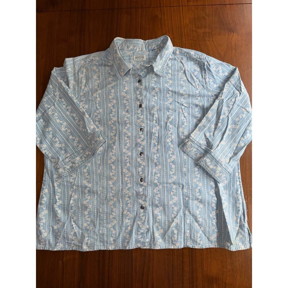Vintage Classic Elements Women's Patterned Denim Button Down Shirt - Size L